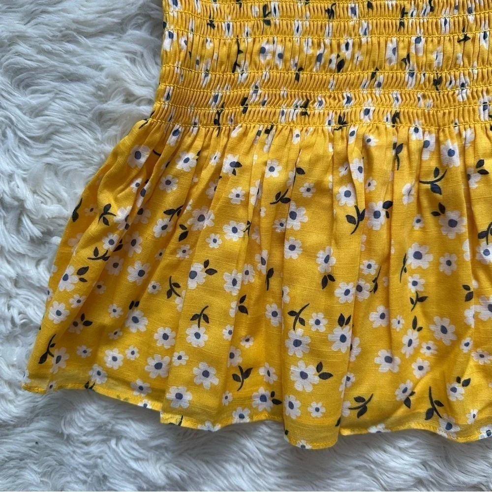 Kate Spade Tank Fleurette Toss Smocked Top 100% Cotton Floral Yellow XS